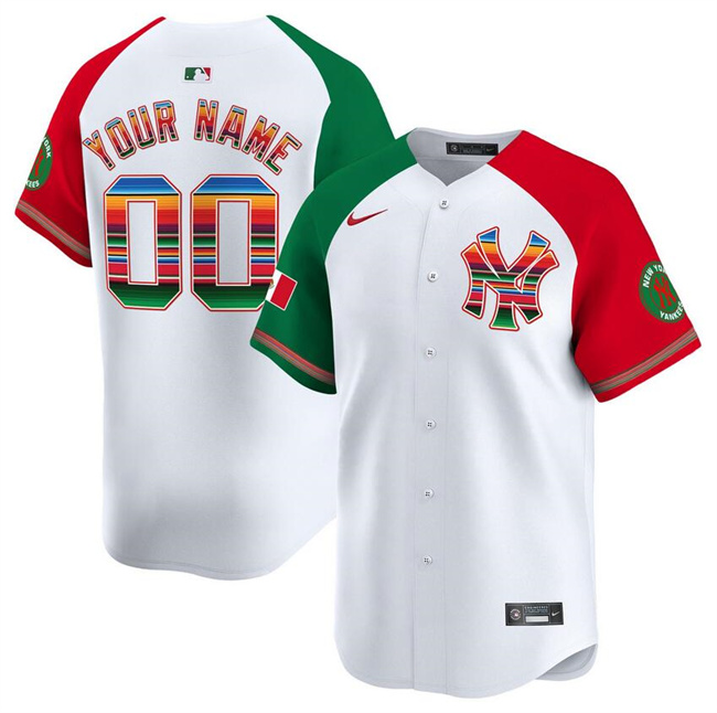 Men's New York Yankees Customized White/Red/Green Mexico Vapor Premier Limited Stitched Baseball Jersey Men's New York Yankees Customized White/Red/Green Mexico Vapor Premier Limited Stitched Baseball Jersey